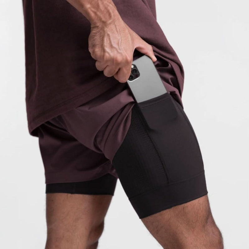 2-i-1 herrsportshorts, andningsbara med innershorts för träning - Noah