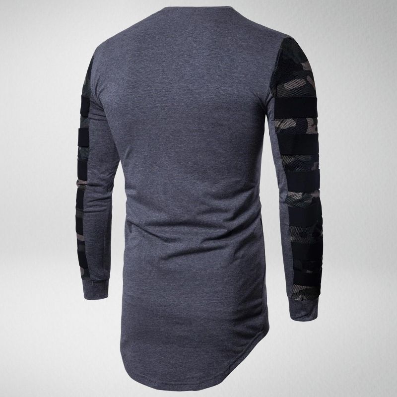 Langarmshirt Herren, grau, Camouflage-Ärmel, Baumwolle, modisch, bequem, Freizeitkleidung