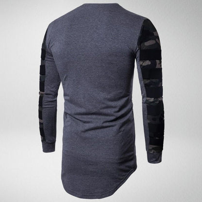 Langarmshirt Herren, grau, Camouflage-Ärmel, Baumwolle, modisch, bequem, Freizeitkleidung