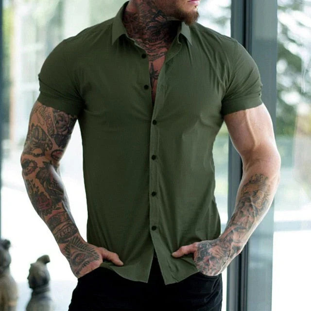Slim stretch herrskjorta med kort ärm - Luca