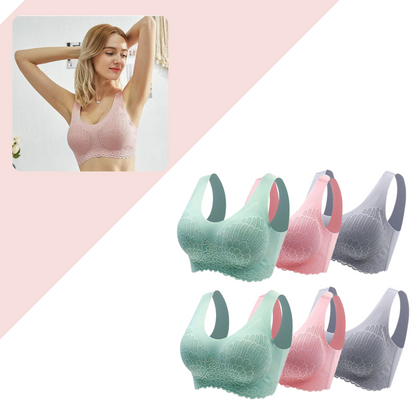 Damen Spitzen-BH Set, nahtlos, in Pastellfarben, bequem, ohne Bügel, für Alltag und Sport.