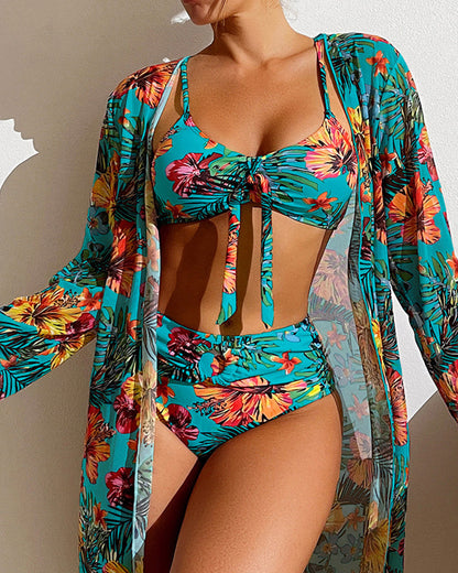 Tre-delad bikini-set med blommönster – Yara
