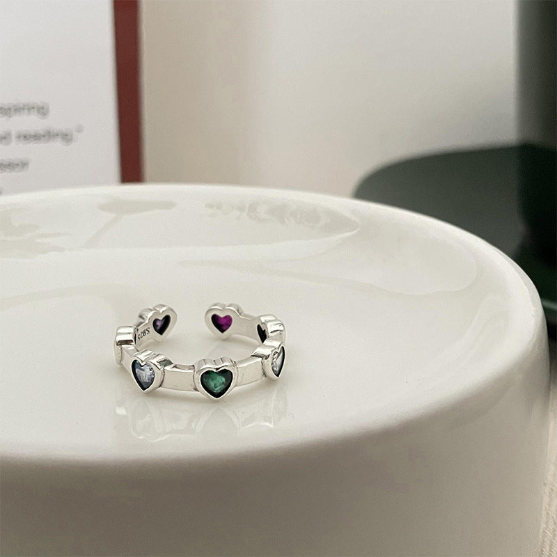 Silberring mit bunten Herzsteinen, Schmuck, Damenring, modisch, Geschenkidee, elegantes Design
