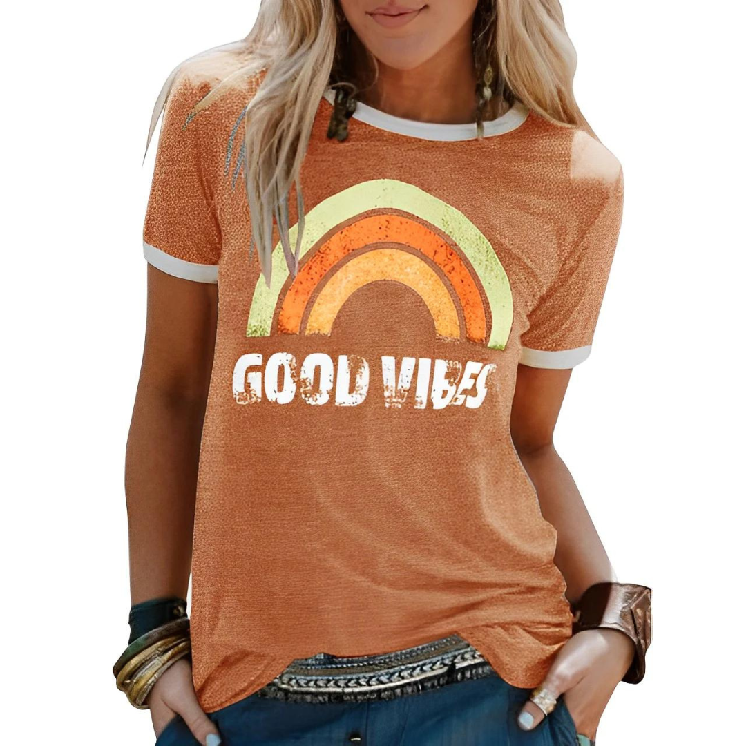 Dam T-shirt med regnbågsprint – Sunny
