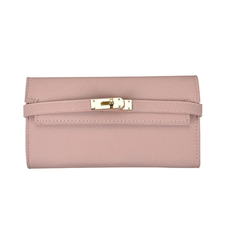 Rosa Leder-Geldbörse mit goldener Schnalle, Damen-Portemonnaie, elegant und stilvoll.