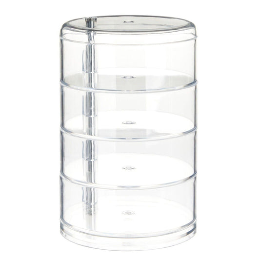 Transparenter Acryl-Organizer mit vier stapelbaren Schichten für Kosmetikaufbewahrung.