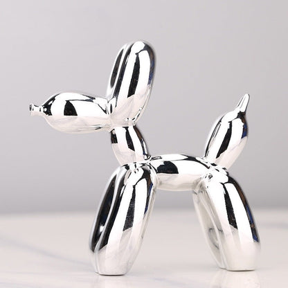 Silberne Ballonhund-Skulptur, modernes Design, glänzend, dekorative Kunst, Wohnzimmer-Deko.