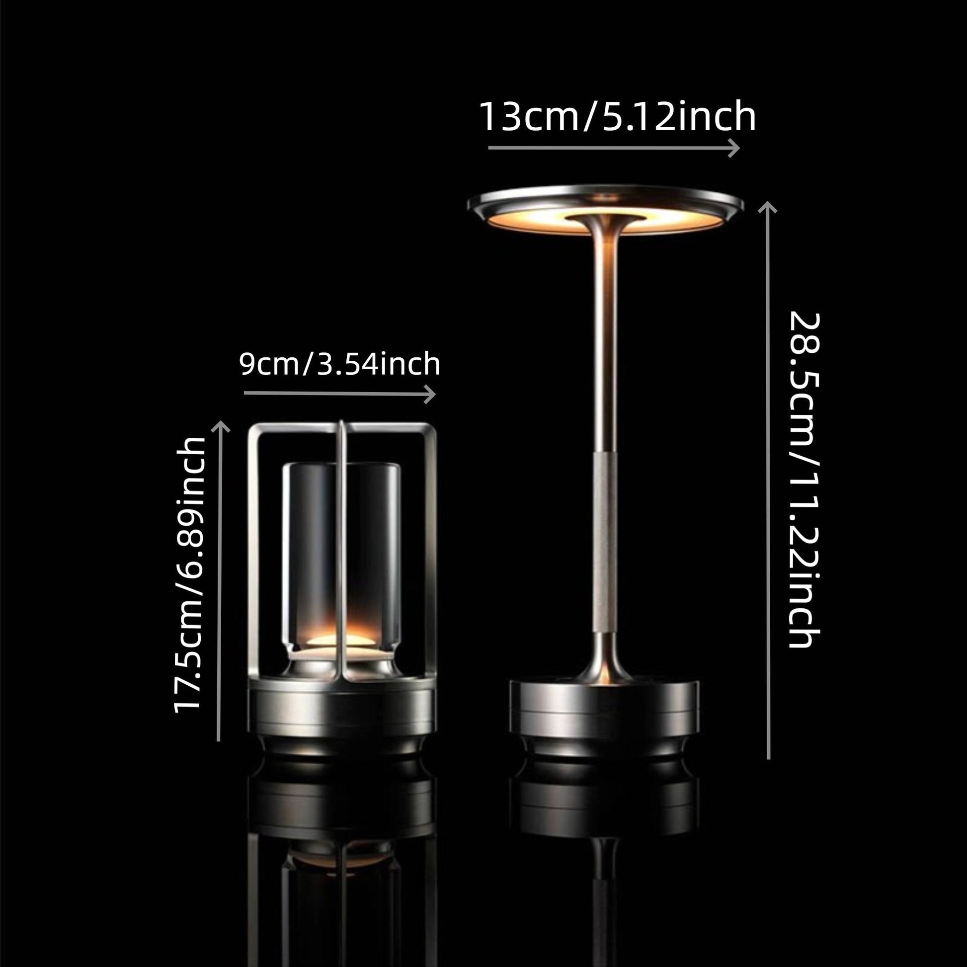 Moderne LED-Tischlampen, schwarz, Maße: 13x28,5cm und 9x17,5cm, stilvolles Design, Innenbeleuchtung.