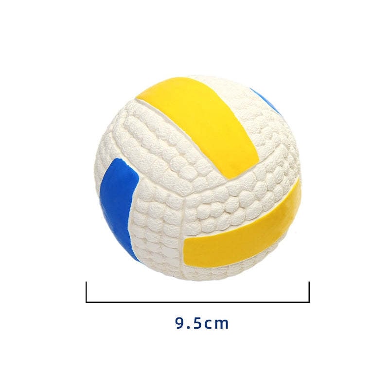 Volleyball Hundespielzeug, weiß-gelb-blau, 9,5 cm, aus Gummi, langlebig, interaktives Spielzeug