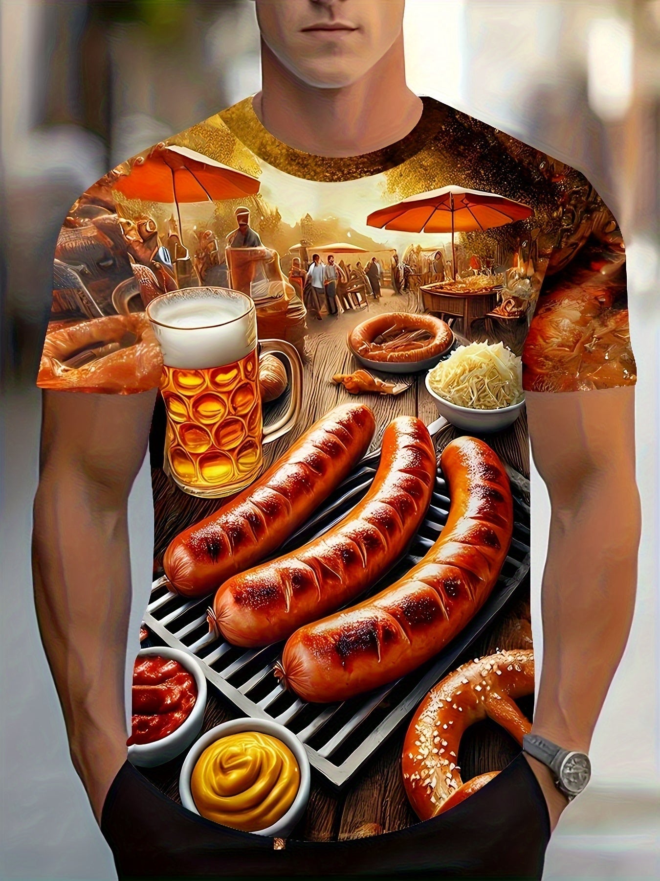 Herrarnas kortärmade T‑shirt med BBQ- och öltryck – Karl Oktoberfest 2026