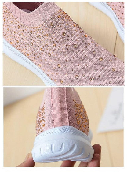 Rosa Damen-Sneaker mit Strass, atmungsaktiv, rutschfeste Sohle, modisch und bequem.
