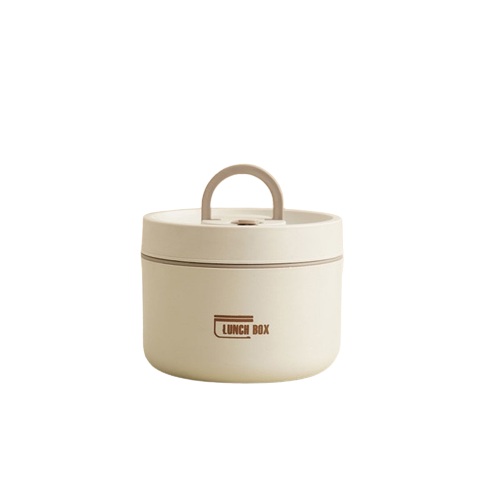 Beige Bento-Lunchbox, mehrschichtig, tragbar, thermisch, japanischer Stil, Edelstahl.