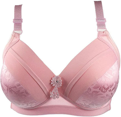 Rosa Damen-BH, gepolstert, mit Blumenmuster, verstellbare Träger, elegantes Design.