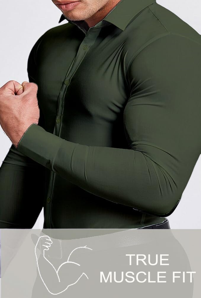 Grünes Muskelshirt für Herren, enganliegend, Langarm, Fitnessmode, elastisch.