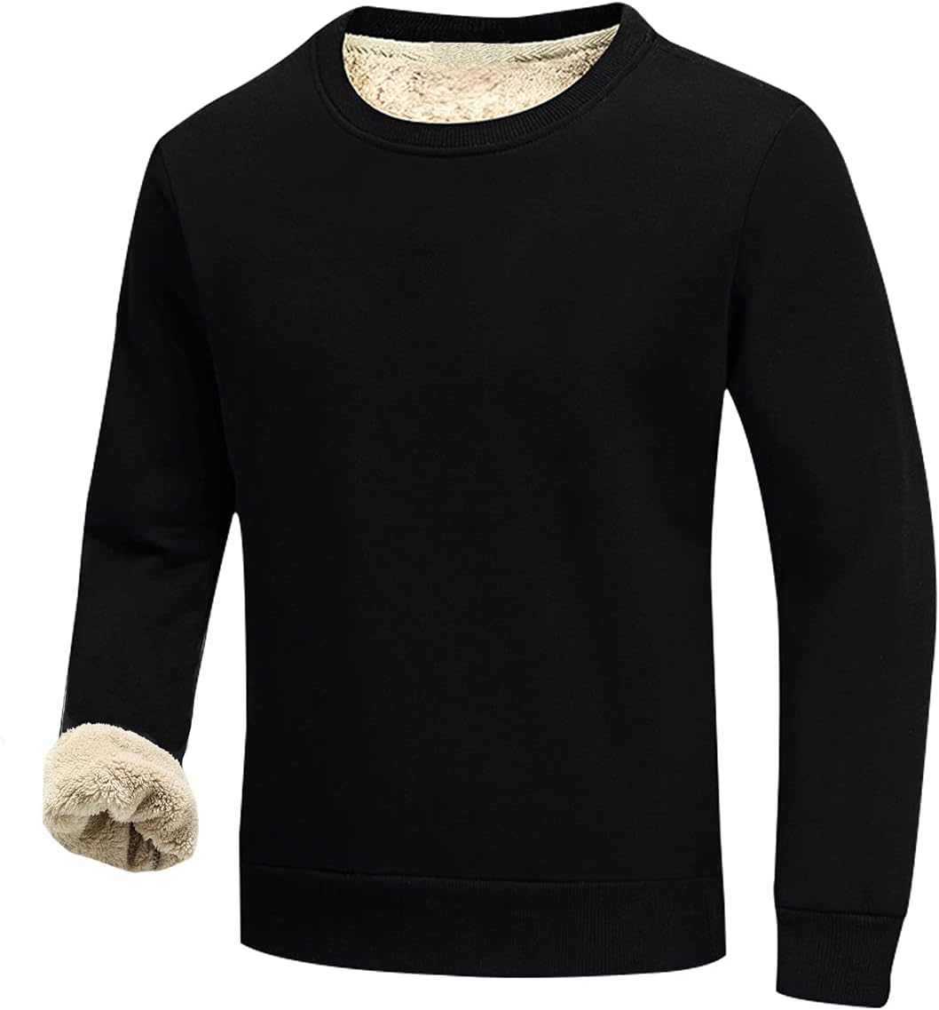 Schwarzer Herrenpullover mit Fleecefutter, warm, langärmelig, Wintermode, Baumwolle.