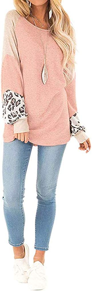 Damen-Pullover rosa, Langarm, Leopardenmuster, lässig, Baumwolle, Herbstmode, bequem.