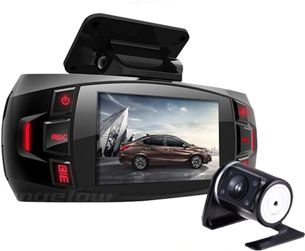 Dashcam med dubbla kameror, 2,7" LCD med 170° vidvinkel och bakre vy