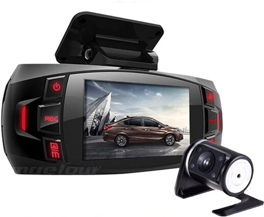 Dashcam med dubbla kameror, 2,7" LCD med 170° vidvinkel och bakre vy