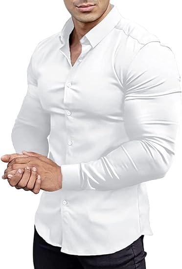 Weißes Herrenhemd, langärmelig, Slim Fit, Baumwolle, elegant, Business, Freizeitmode.