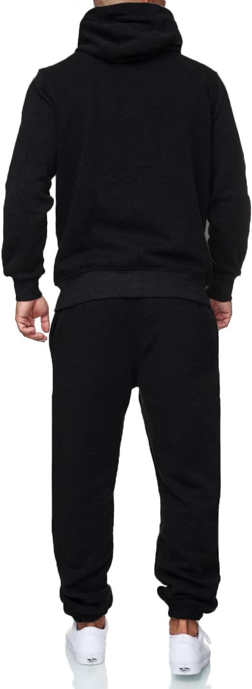 Schwarzer Herren-Trainingsanzug, Kapuzenpullover und Jogginghose, sportlich, bequem.