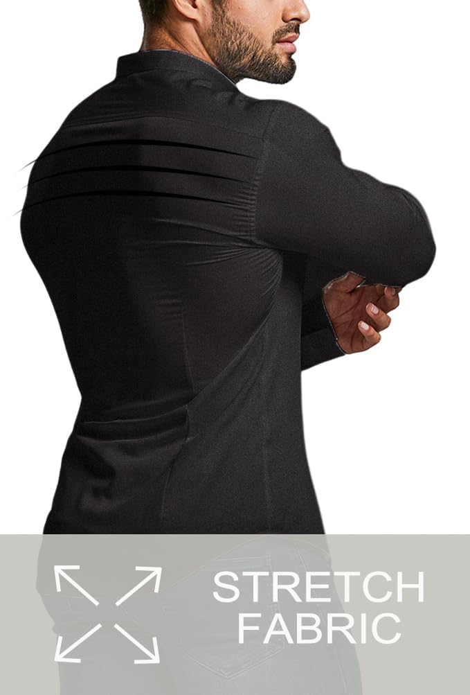Schwarzes Herrenhemd, Stretchstoff, langärmelig, modern, figurbetont, elegant.