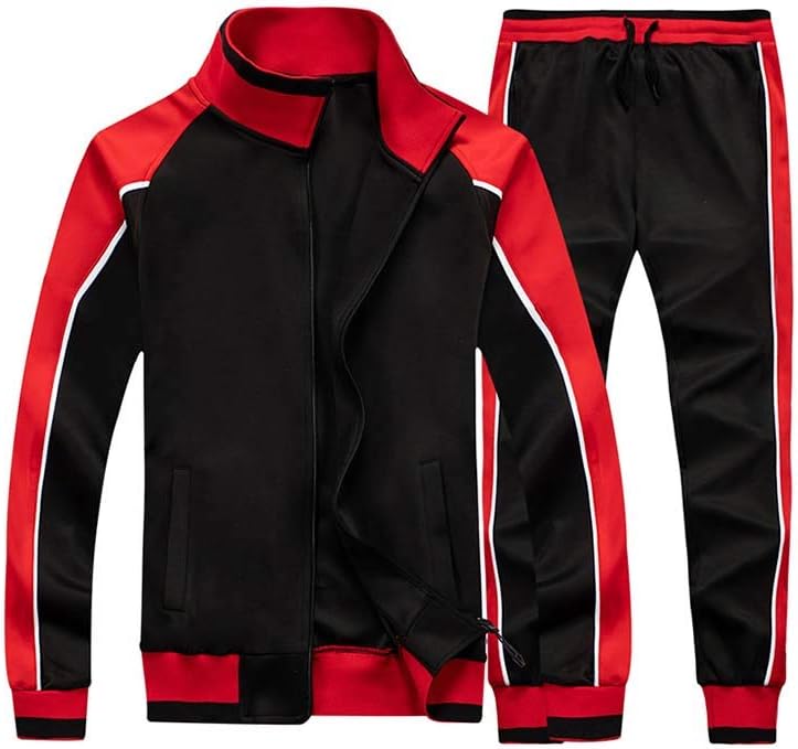 Schwarzer und roter Trainingsanzug, Herren, Sportbekleidung, Polyester, Reißverschluss, Jogginghose.