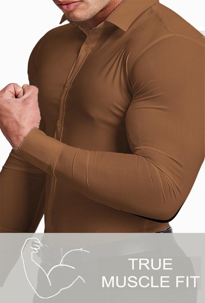 Braunes Muskelshirt für Herren, enganliegend, Langarm, ideal für Fitness und Freizeit.