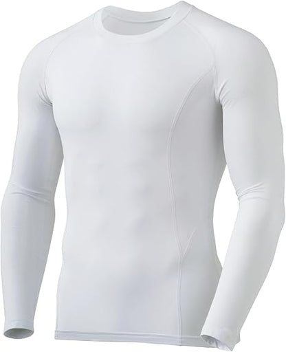 Weißes langärmeliges Kompressionsshirt für Herren, atmungsaktiv, Sportbekleidung.