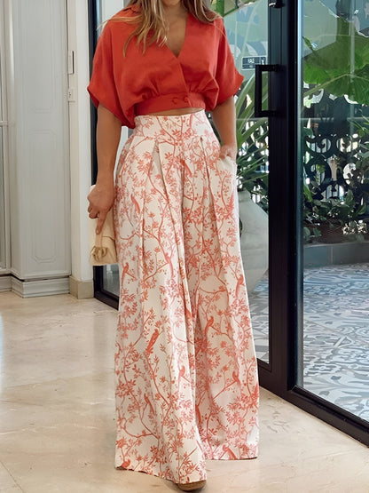 Tvådelat höstoutfit med mjuk blus och vida byxor – Élise