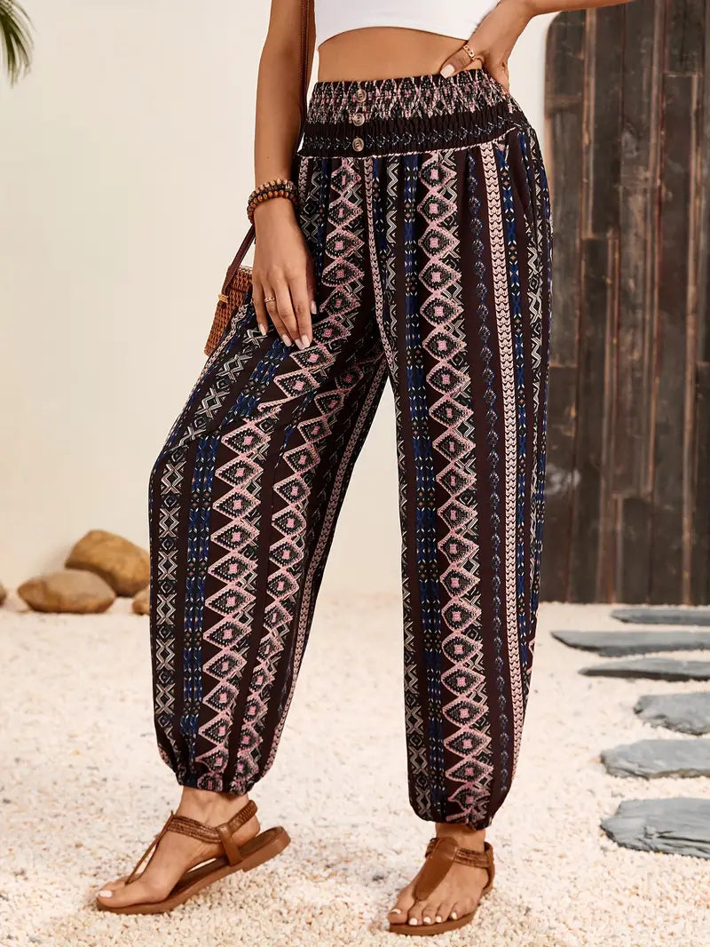 Boho-chic dambyxor med grafiskt tryck – Solara
