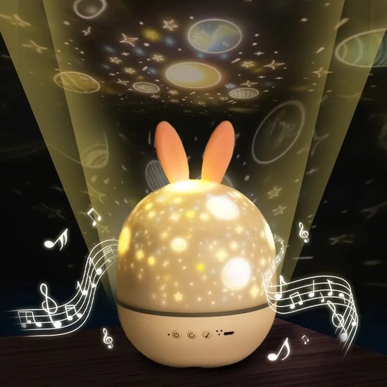 Nachtlicht Projektor Kinder, Kaninchenform, LED, Musik, Sternenhimmel, Schlafzimmer Deko.