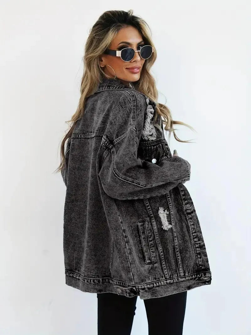Vattentålig & Fodrad Oversized Dam Jeansjacka med Huva – Höstunderverk Talia