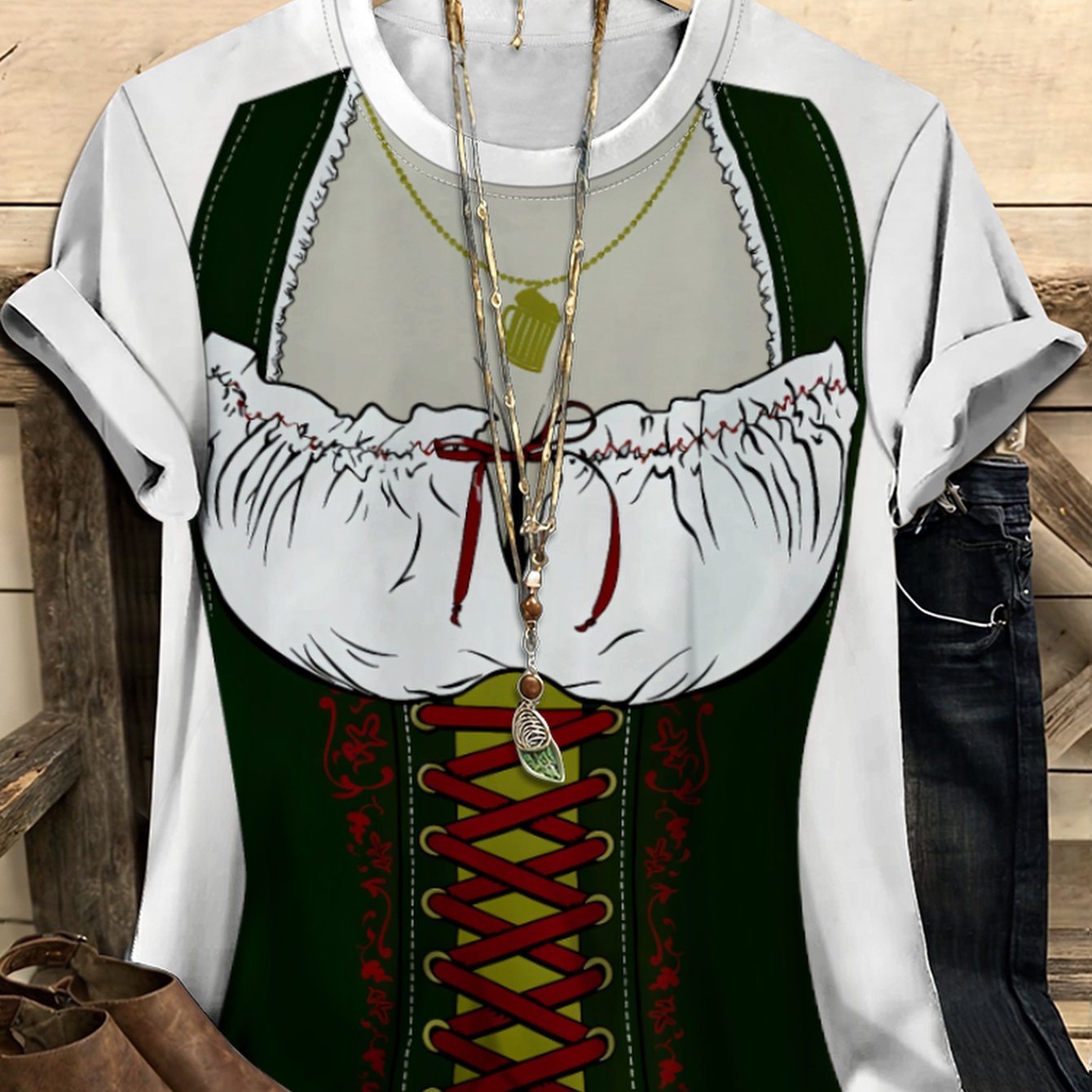 Damernas kortärmade t-shirt i dirndlstil – Anna Oktoberfest 2026