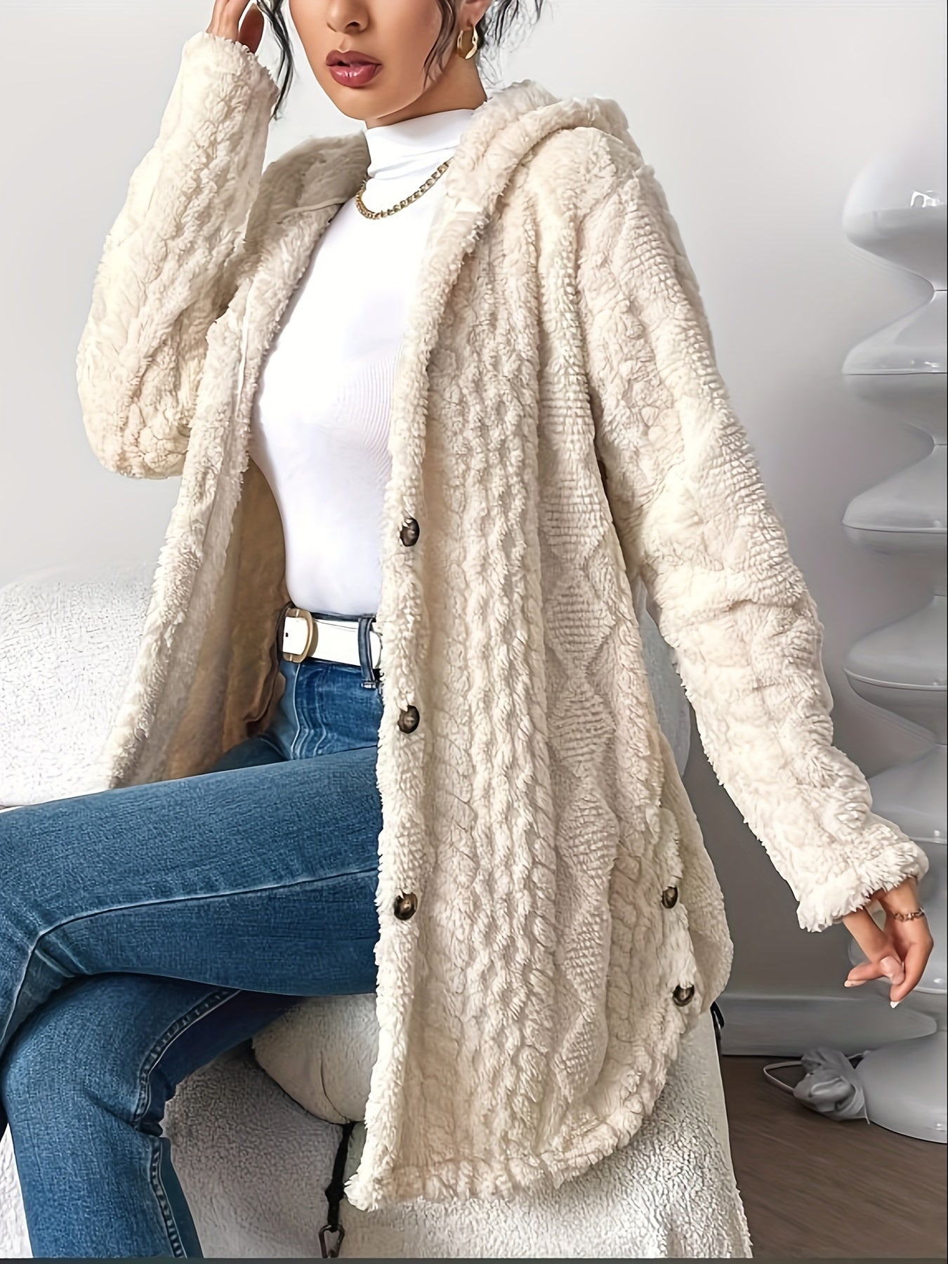 Mjuk lång damhoodie – Marit