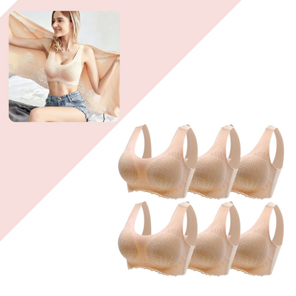 6er-Pack nahtlose Damen-BHs, beige, Spitzenmuster, bequem, stützender Alltags-BH