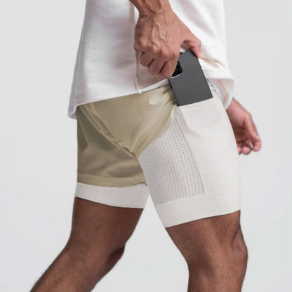 2-i-1 herrsportshorts, andningsbara med innershorts för träning - Noah