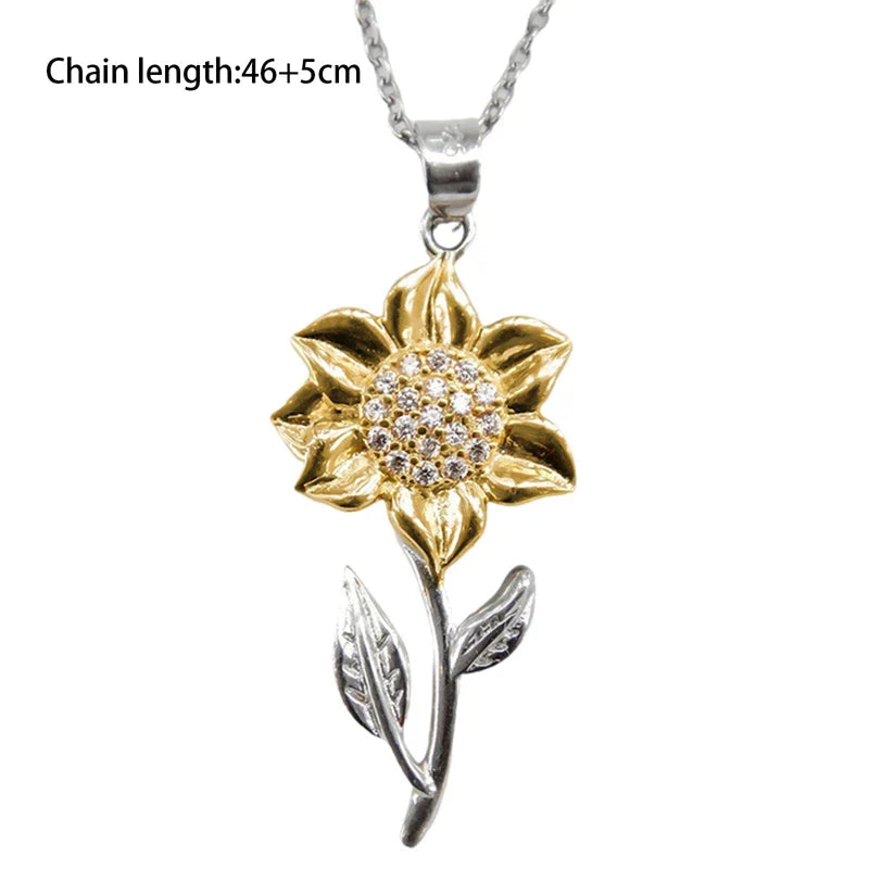Sonnenblumen-Anhänger, gold-silber, Zirkonia, Damen-Halskette, 46+5 cm Kette, Schmuck.