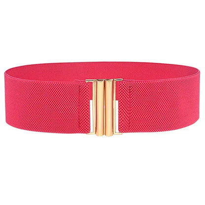 Roter elastischer Taillengürtel mit goldener Schnalle, modisches Accessoire für Damen.