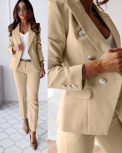 Tvådelat dam slim-fit set för moderna affärslooks – Höstutgåvan Valentina