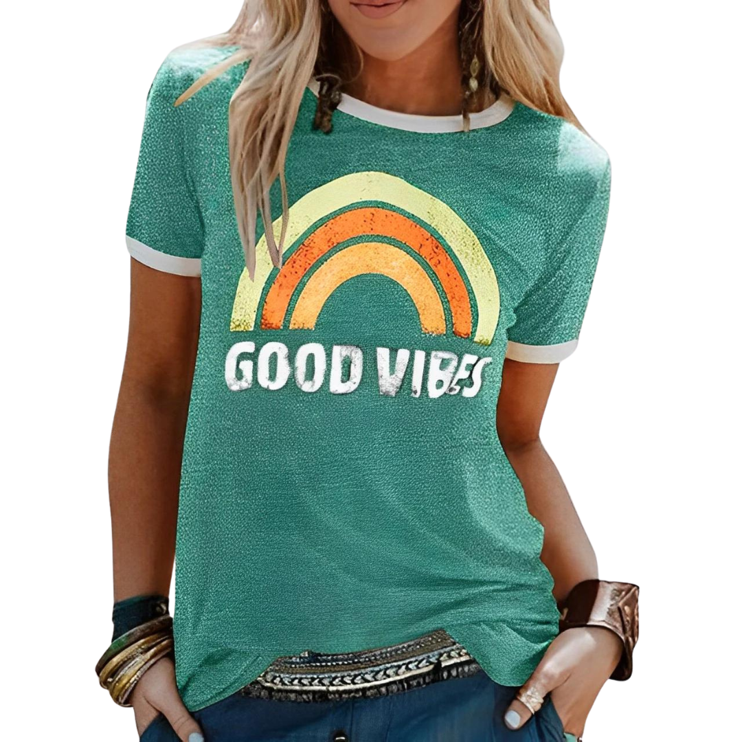 Dam T-shirt med regnbågsprint – Sunny