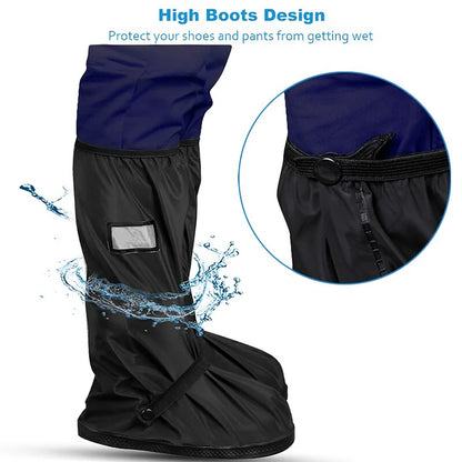 Schwarze wasserdichte Gamaschen, hoher Stiefelschutz, schützt Schuhe und Hosen vor Nässe.