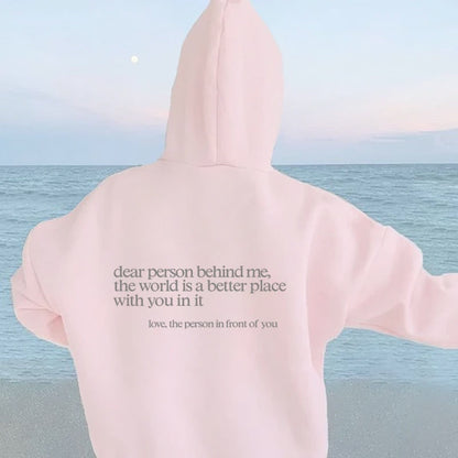 Rosa Kapuzenpullover mit Rückenaufdruck, lässige Mode, Strandhintergrund, Unisex Hoodie.