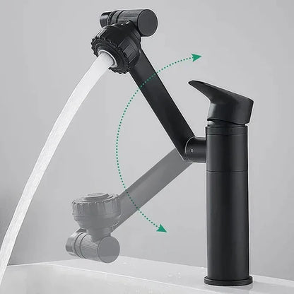 Schwarzer Wasserhahn mit flexiblem Auslauf, drehbar, modernes Design, Küche oder Bad.