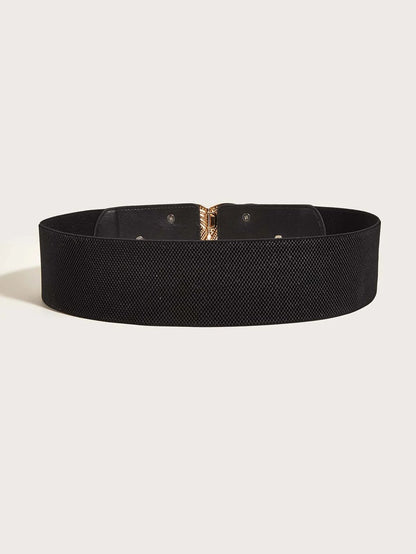 Schwarzer elastischer Gürtel mit goldener Schnalle, Damenmode Accessoire, elegant und vielseitig.