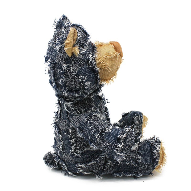 Teddybär aus Jeansstoff, sitzend, blau, Plüschtier, Vintage-Look, Kinderzimmer-Dekoration