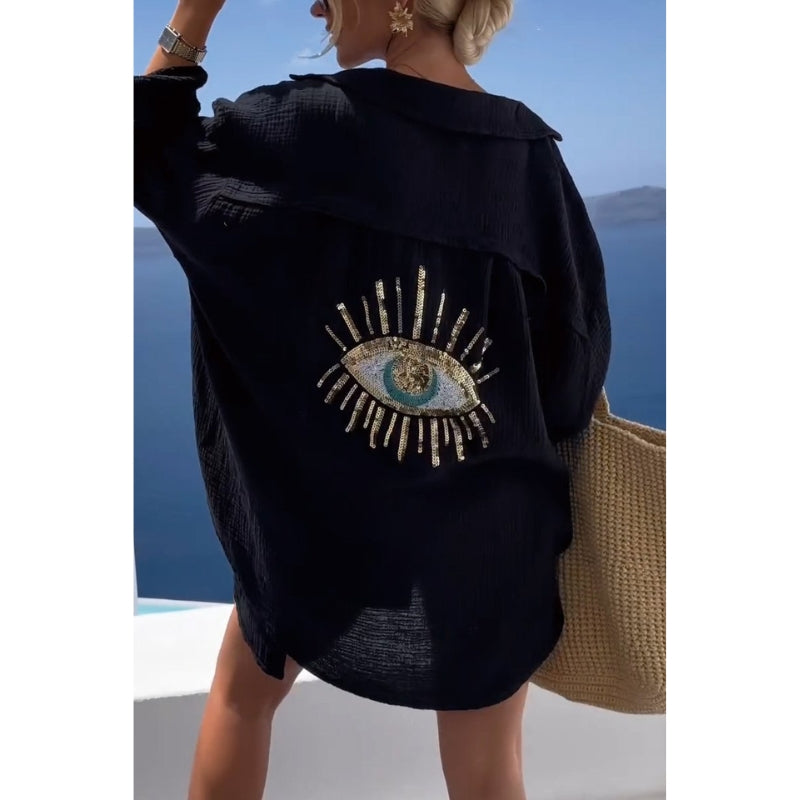Linne damblus med knappslå – Marise