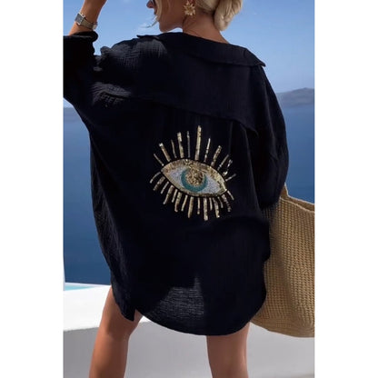 Linne damblus med knappslå – Marise