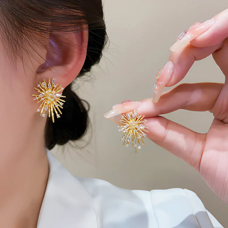 Goldene Sonnenstrahl-Ohrringe, Damen, modisch, elegant, Schmuck, Accessoire, Geschenkidee.