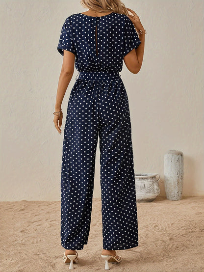 Trendig jumpsuit för damer med midjeband och prickmönster - PunktLaune