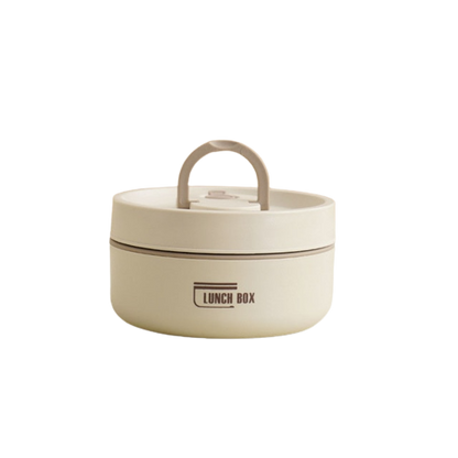 Beige Bento-Lunchbox, mehrschichtig, tragbar, thermisch isoliert, japanischer Stil.